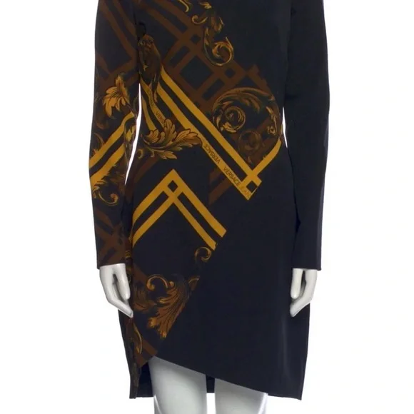 Versace | Dresses | Versace Black Asymmetrical Logo Print Cocktail Dress |  Poshmark